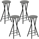 Set 4 Sgabelli Bar Pieghevoli 34x30x70 cm con Doppio Poggiapiedi in Legno e Acciaio Nero      