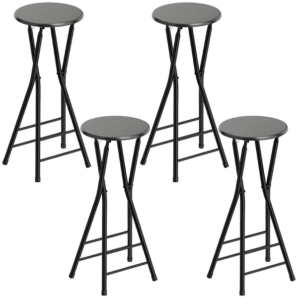 Set 4 Sgabelli Bar Pieghevoli 34x30x70 cm con Doppio Poggiapiedi in Legno e Acciaio Nero prezzo