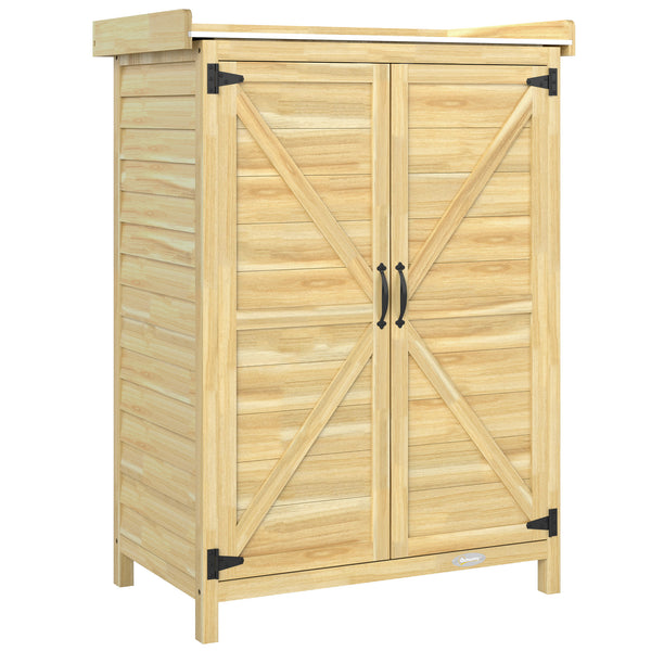 sconto Armadio da Giardino 71.5x39x95 cm con Piano in Acciaio Ripiani e Ganci in Legno