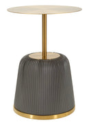 Tavolinetto Egle Grigio Ø40x55 cm in Metallo e PU Grigio e Oro      