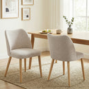 Set di 2 Sedie da Pranzo 46x52x76 cm Seduta Imbottita Schienale Curvo in Tessuto Effetto Lino e Legno di Caucciù Crema      