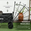 Carrello da Giardino 110L con Maniglia Telescopica e Tettuccio in Acciaio e Tessuto Oxford Nero