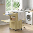 Mobile Asse da Stiro Pieghevole 154x55x87 cm con Porta Ferro e Indumenti con Vano Aperto in MDF Color Legno      