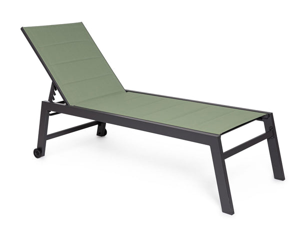 sconto Lettino Prendisole da Esterno 65x200x102-42,5h cm Schienale a 5 Posizioni in Alluminio e Textilene Hilde Antracite e Verde