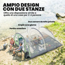 Tenda da Campeggio Multi-Stanza 505x390x196 cm per 2-4 Persone con Finestre e Veranda Struttura in Fibra di Vetro Verde      