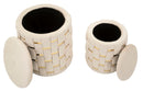 Puff con Contenitore Shanty Crema Set 2 Pz Ø37x42 cm - Ø28x35 cm in Ferro e MDF e Spugna e Poliestere Crema e Oro      