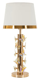 Lampada da Tavolo Gold Butterfly Ø35x74 cm in Ferro e Metallo e Tessuto e Vetro Oro e Bianco      