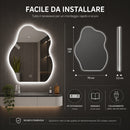 Specchio Forma Ondulata da Parete 50x70cm con LED 3 Colori Accensione Touch      
