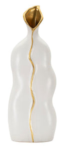 Vaso Uma 19,5x10x50 cm in Ceramica Bianco e Oro      