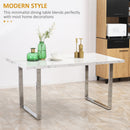 Tavolo Rettangolare 155x85x75 cm Max 6-8 Persone in MDF e Acciaio Effetto Marmo Bianco