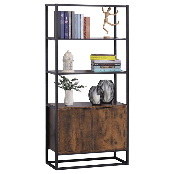Libreria 3 Ripiani 2 Ante 76x33x162,5 cm in Legno e Metallo Nero sconto