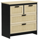 Cassettiera 4 Cassetti 80x38x80 cm in Truciolato e Rattan Nero e Color Legno