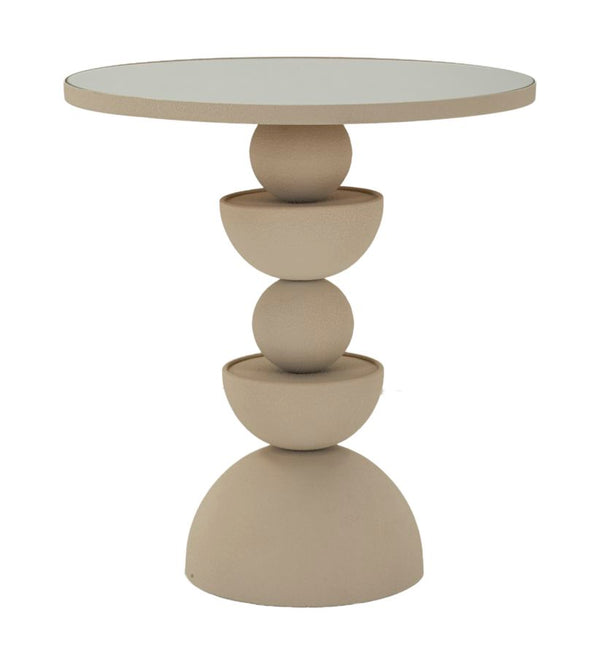 sconto Tavolinetto Dune con Specchio Ø45x49,5 cm in Ferro e Specchio Crema