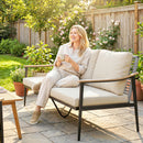 Divano da Esterno a 3 Posti 176x75x78 cm con Braccioli Effetto Legno e Schienale in Rattan Cachi      
