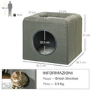 Cuccia a Casetta per Gatti a 2 Livelli 36,5x36,5x33 cm con Cuscino in Peluche in MDF e Poliestere Verde 