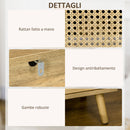 Comodino per Camera da Letto Stile Boho 39x35x60 cm con Armadietto e Ripiano Aperto in Legno e Rattan   