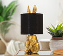Lampada da Tavolo Coniglio Ø20x43 cm in Resina e Ferro e Carta e Tessuto Oro e Nero      