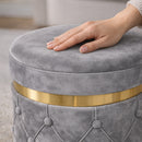 Set 2 Pouf Contenitori 38x44 cm e 31x38 cm con Design Trapuntato in Velluto Grigio     