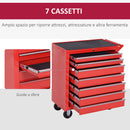 Carrello Porta Attrezzi 69x33x75 cm con 7 Cassetti Tappetini in EVA Serratura e 2 Chiavi Ruote con Freno in Acciaio Rosso      