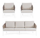 Set Salotto da Giardino Divano 2 Poltrone con Cuscini Maribela Bianco