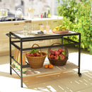Carrello Portavivande da Giardino 107x65x80 cm Ripiano e Maniglia in Legno a Doghe e Acciaio      