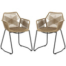 Set 2 Sedie da Pranzo Stile Boho da Interno con Schienale Basso e Braccioli 56x59x74 cm in Rattan PE Giallo