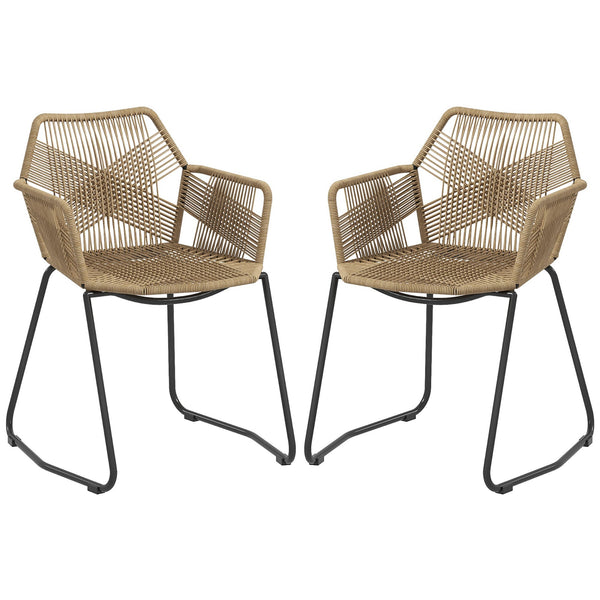 online Set 2 Sedie da Pranzo Stile Boho da Interno con Schienale Basso e Braccioli 56x59x74 cm in Rattan PE Giallo