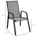 Set 4 Sedie da Giardino Impilabili e Salvaspazio con Braccioli in Metallo e Tessuto a Rete Nero      