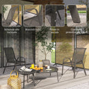 Set 2 Sedie da Giardino 54x71x93 cm Impilabili con Braccioli Curvi in Acciaio e Tessuto Traspirante Nero      