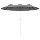 Ombrellone Doppio 285x147x227 cm Inclinabile a 45° con Prese d'Aria in Acciaio e Poliestere Grigio 