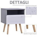 Comodino 1 Cassetto 40x34,3x50 cm in Legno MDF  Grigio e Bianco
