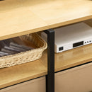 Mobile TV Max 55” 120x40x59 cm in Acciaio e Truciolato Nero e Legno Naturale