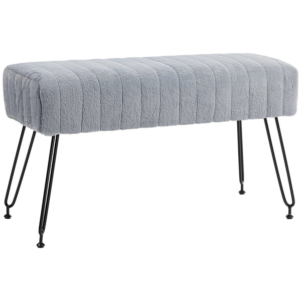 Panca Fondo Letto Imbottita 82x30x47 cm Pelliccia Sintetica Grigia prezzo