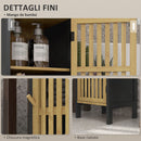 Mobiletto Bagno con Ripiano Aperto e Armadietto 32x30x90,5 cm in MDF e Bambù Nero e Color Legno