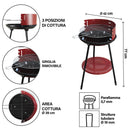 Barbecue a Carbone Carbonella Rotondo Ø42x77 cm con Vassoio in Acciaio al Carbonio Rosso      