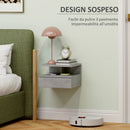 Set 2 Comodini Sospesi per Camera da Letto 35x32x22,5 cm con Cassetto in Legno Grigio  