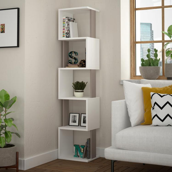 Libreria Moderna 161x35x30 cm Scaffale Modulare 5 Ripiani in MDF Bianco e Tortora prezzo