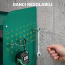 Porta Attrezzi da Parete 61,8x23x32,7 cm con Supporto per 5 Trapani Elettrici e Vassoio Laterale in Metallo Verde      