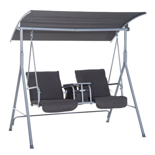 prezzo Dondolo 2 Posti da Giardino 175x112x165 cm con Tavolino Tessuto Oxford Grigio