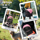 Passeggino per Cani 2 in 1 Pieghevole e Convertibile in Trasportino con 2 Guinzagli e Cuscino Rosa      