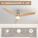 Ventilatore da Soffitto con Luce LED Bianca a 6 Velocità e Timer Ø132 x 43A cm in Metallo e Acrilico 