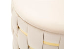 Puff con Contenitore Shanty Crema Set 2 Pz Ø37x42 cm - Ø28x35 cm in Ferro e MDF e Spugna e Poliestere Crema e Oro      