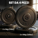 Set 4 Dischi Pesi 2x5 kg e 2x10 kg Riempito di Sabbia e Cemento in Plastica Nero      