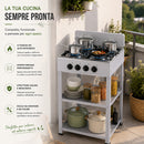 Cucina da Esterno 49x49x79cm con 4 Fuochi Cucinotto da Campeggio in Ferro Grigio     