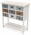 Consolle 9 Cassetti con Portaceste 80x32,5x82 cm in Legno Soriani Bianco Anticato