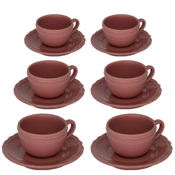 acquista Set 6 Tazzine da Caffè con Piattino Ø7,5xh5 cm in Gres Porcellanato Juliet Rosa Antico