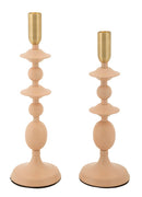 Porta Candele Gemini Rosa Set 2 Pz Ø10x33 cm - Ø10x29 cm in Ferro Rosa e Oro      
