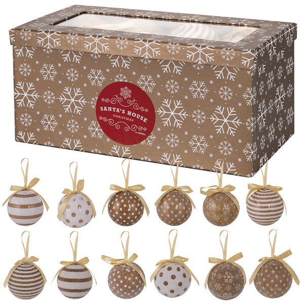prezzo Set 14 Palle di Natale Ø7,5 cm in Polyfoam con Box Bianco e Oro
