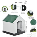 Cuccia per Cani Taglia Piccola 66x73x69 cm con Cancelletto Rimovibile Bianca e Verde