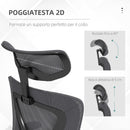 Sedia Poltrona Direzionale da Ufficio 65x64x120-130 cm in Tessuto a Rete Grigio Scuro